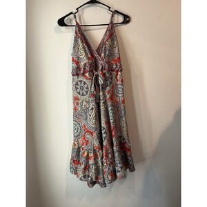 Zury Silk Dress Slip Ruffle Boho Paisley Free Size Spaghetti Strap‎ Adjustable